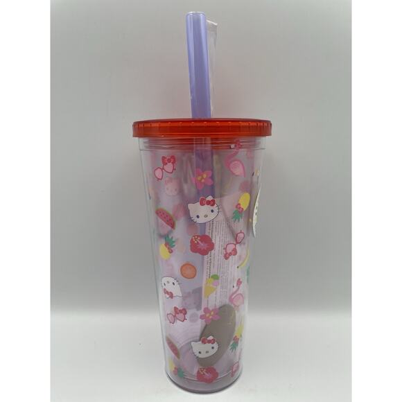 Hello Kitty Tropical Tossed Icons Plastic 24 Oz Boba Tumbler NEW - Picture 2 of 7
